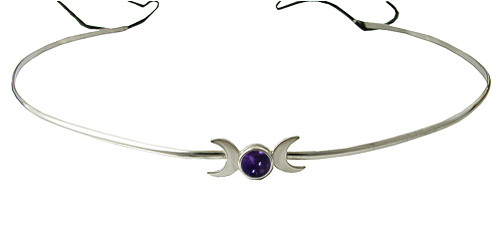 Sterling Silver Renaissance Style Headpiece Circlet Tiara With Iolite